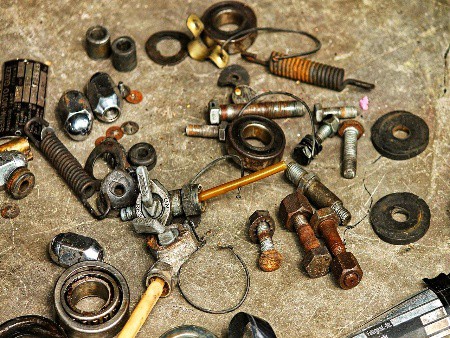 Motorcycle parts on counter